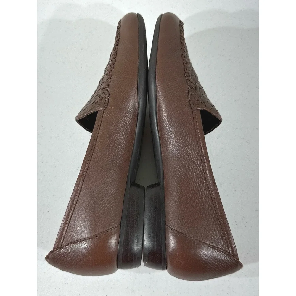 Trotters Loafers 9.5 S Extra Narrow Brown Leather Woven Vamp Made in Brazil